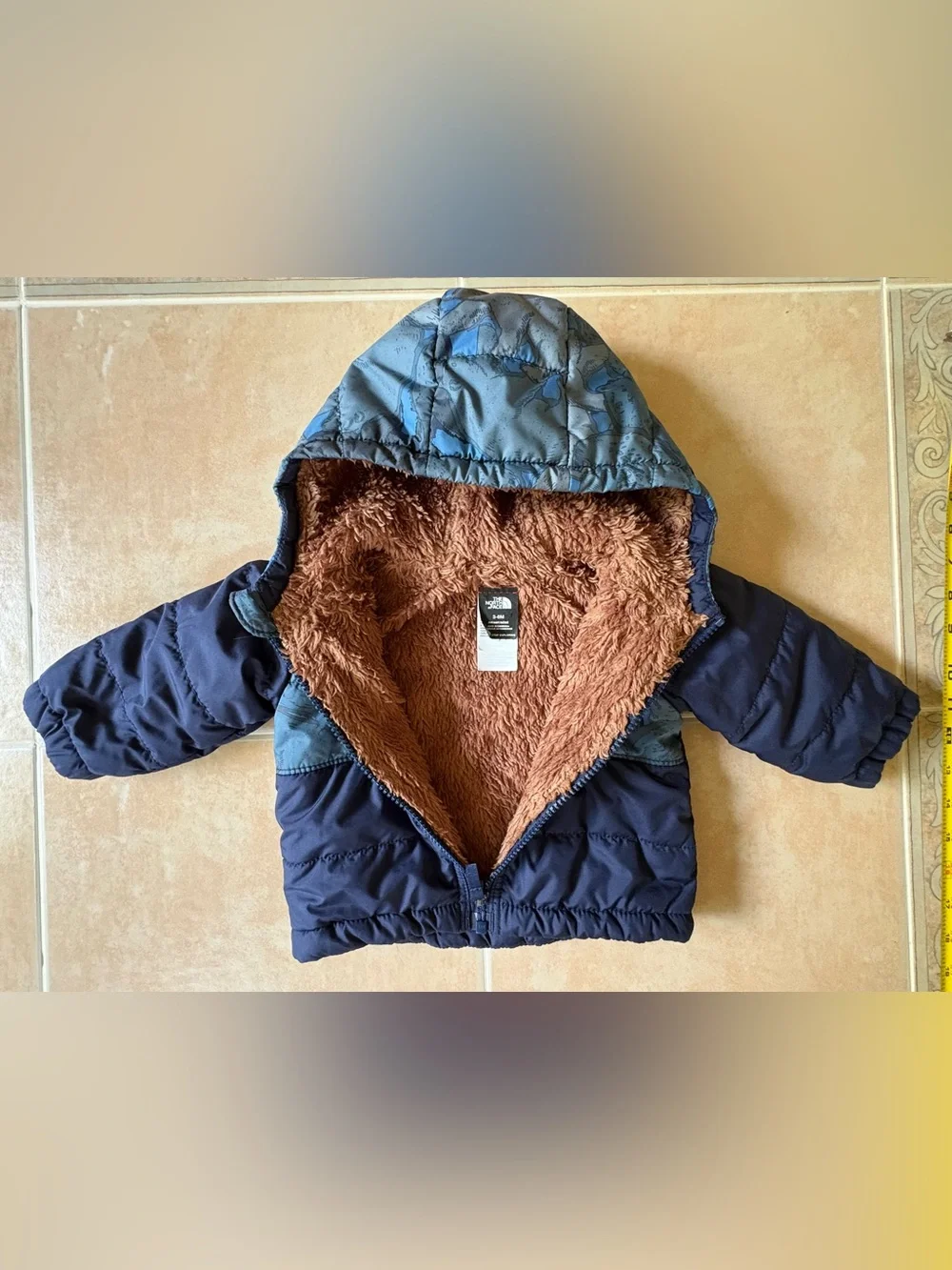 The North Face Toddler Hooded Puffer Jacket - Navy & Blue Pattern 3-6 months